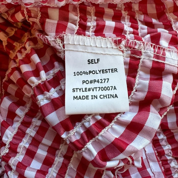 VINE & LOVE Red & White Gingham Milkmaid / Picnic / Puff Sleeves Top - Small - Picture 8 of 12